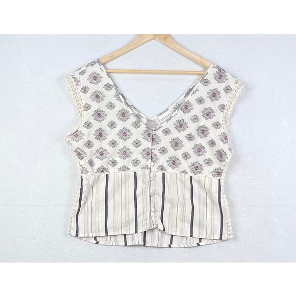 Shyanne Western Tank Top Button Down Lace Embroidered Floral Stripe Large - Picture 1 of 10